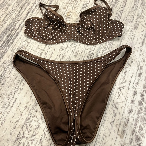 PINK Victoria's Secret Other - PINK Victoria's Secret Brown and White Polka Dot Bikini
